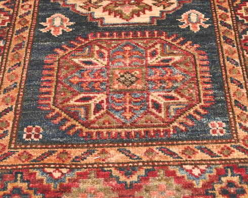2x3 Gray Kazak Afghan Hand Knotted Wool Area Rug